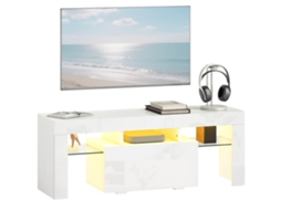 Móvel para TV CHEZMOI com iluminação LED RGB, acabamento brilhante, prateleiras de vidro temperado (120x34x45cm) branco