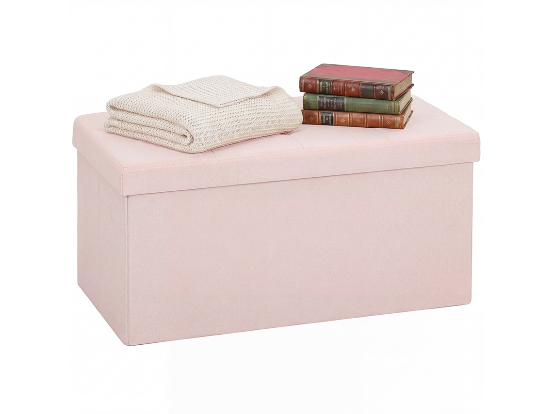Armazenamento Puff. Banco Dobrável de Armazenamento 84 L 76x38x38 Cm Estofado em Linho Sintético Baú de Armazenamento Rosa Ge