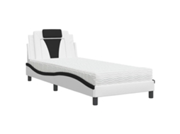 Cama Viana com Colchão 90x190 Cm Couro Artificial Preto e Branco MAISON EXCLUSIVE