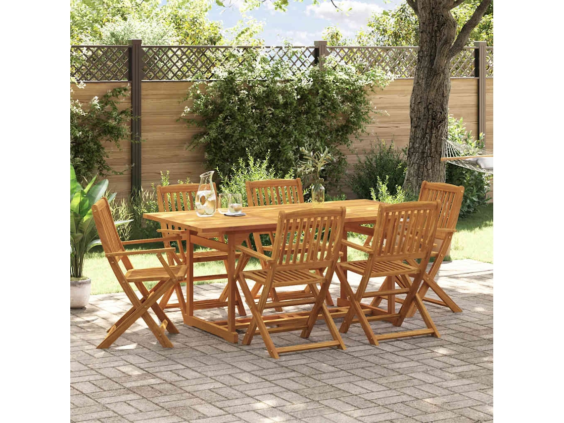 Conjunto 7 Peças De Jantar Para Jardim 180x90x75 Cm Acácia Maciça Dkd Home Decor