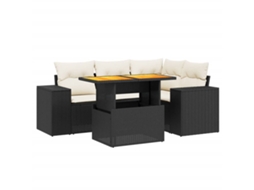 Conjunto 5 Sofás de Jardim com Almofadões VIDAXL Vime Pe Preto