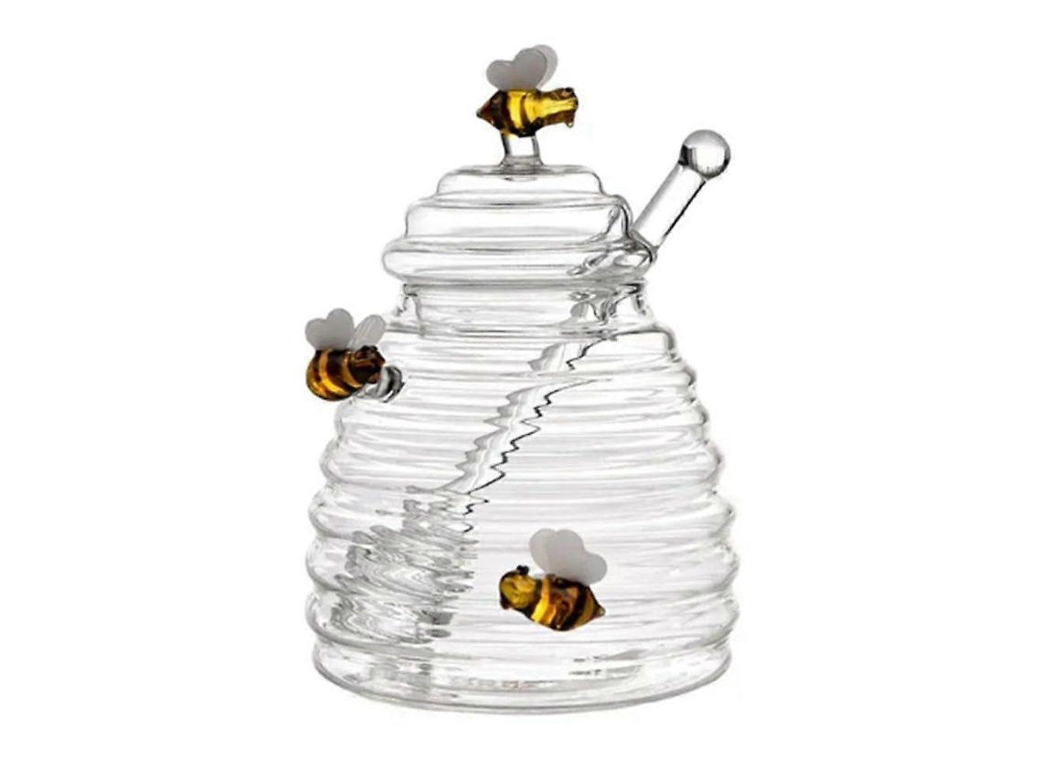 Pote De Vidro Para Mel Com Colher E Tampa, Ideal Para Armazenamento Na Cozinha E Com Visor Transparente Do Nível De Mel.