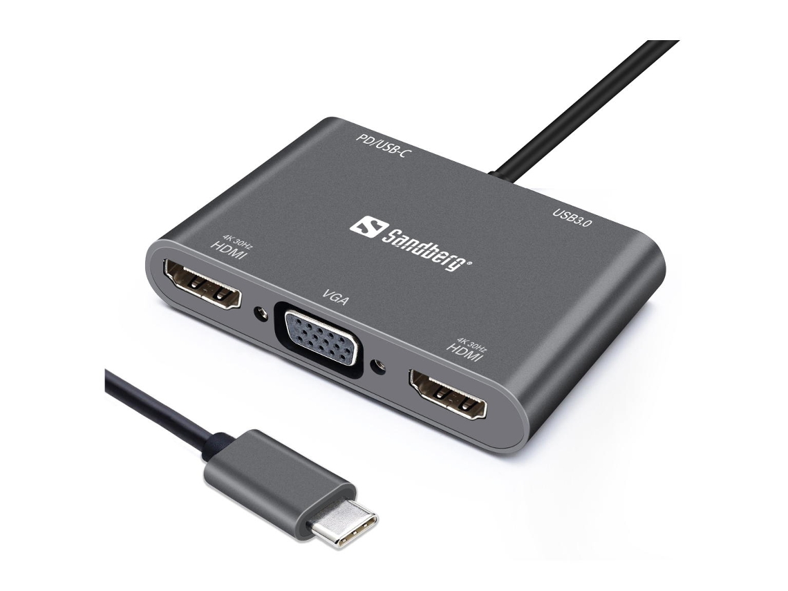 Hub SANDBERG Duck Usb-C - 2x HDMI - 1x VGA - USB - PD