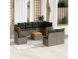 Vidaxl 9 Pcs Conjunto Sofás P/ Jardim Com Almofadões Vime Pe Cinzento