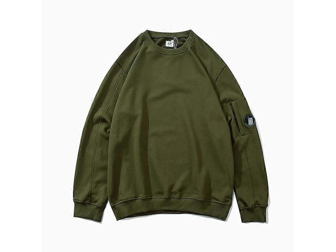 Moletom Masculino Casual Inverno Cor Solida com Bolsos de Zíper e Design de Lentes L Verde Militar