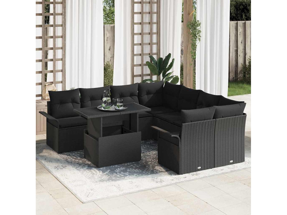 Vidaxl Conjunto De Sofá De Jardim 9 Unid. Preto