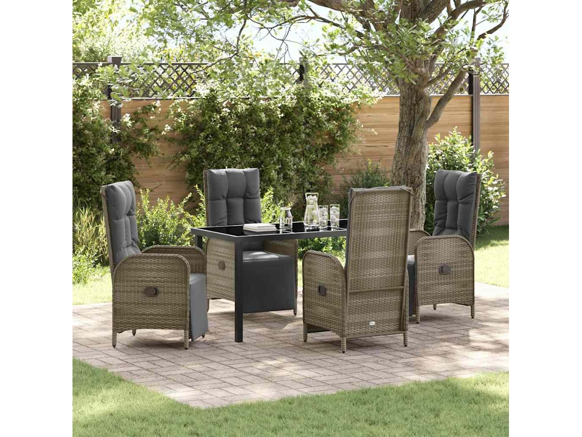 Vidaxl Conjunto De Jantar Para Jardim 5 Pcs Cinzeto Vime Pe