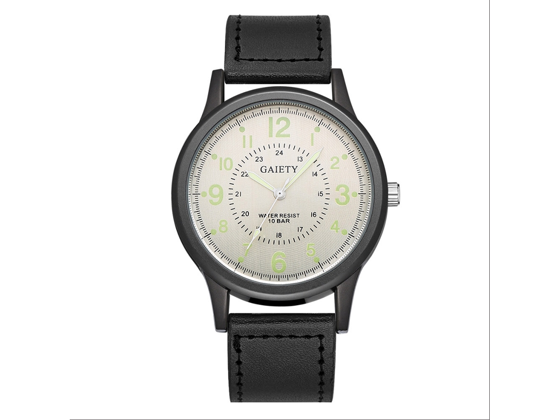 Relógio masculino Gaiety de quartzo com mostrador redondo e pulseira de PU (preto, mostrador branco)