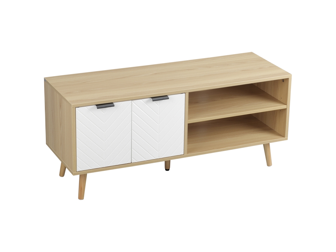 Móvel de TV com 2 Portas e 2 Prateleiras, suporte até 46 polegadas, branco e madeira S/MARCA (110x39x48,8cm)