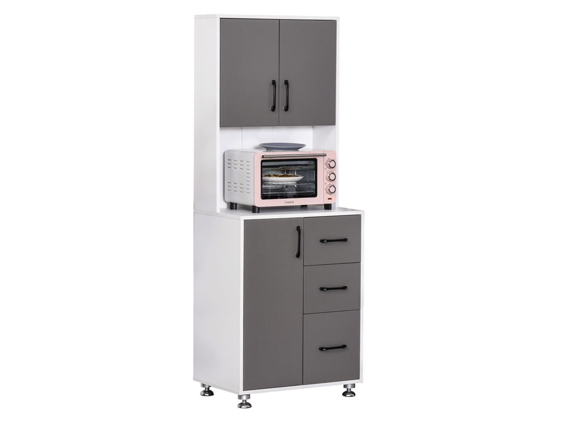 Aparador De Cozinha Multi-armazenamento, 2+1 Portas, 3 Gavetas E Bandeja Ampla, 60x40x160cm, Bicolor Cinza E Branco