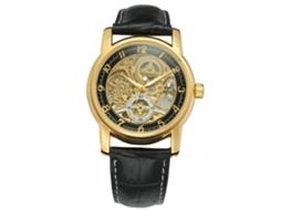 Reloj De Pulsera Automático Forsining De Cuero Pu Impermeable Oro Negro