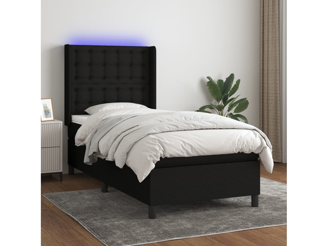 Cama Box Spring C/ Colchão E Led 90x200 Cm Tecido Preto