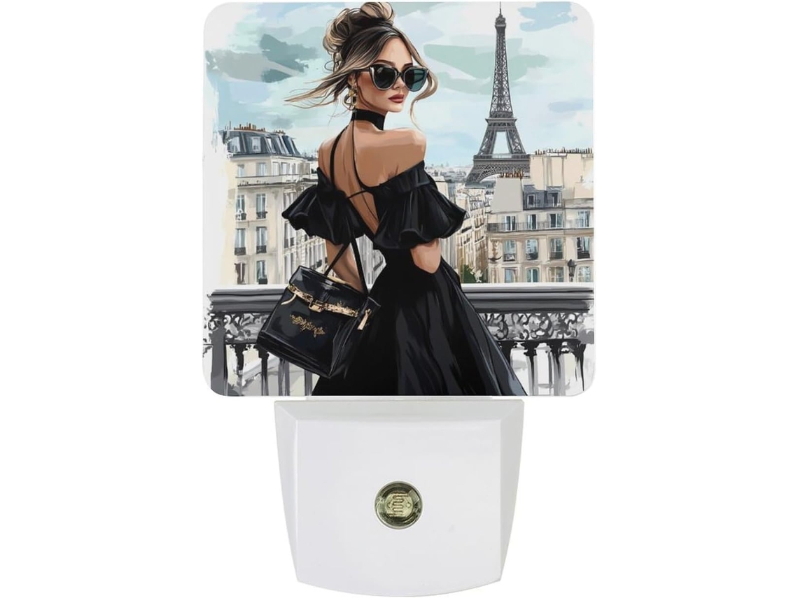 Aplique Paris Lady Estampa Preta, Led Com Sensor Crepuscular