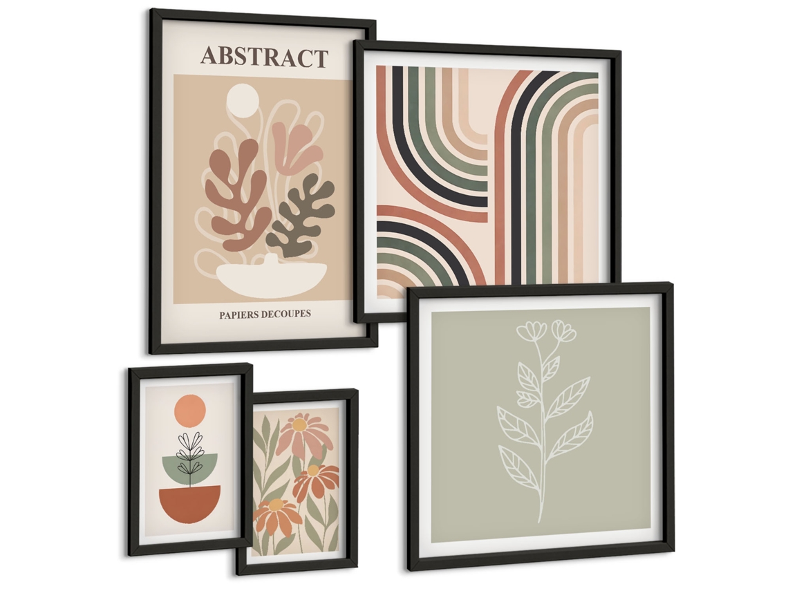 Conjunto De Pinturas Abstrações Vegetais Estilosas Espelharte (5 Peças)