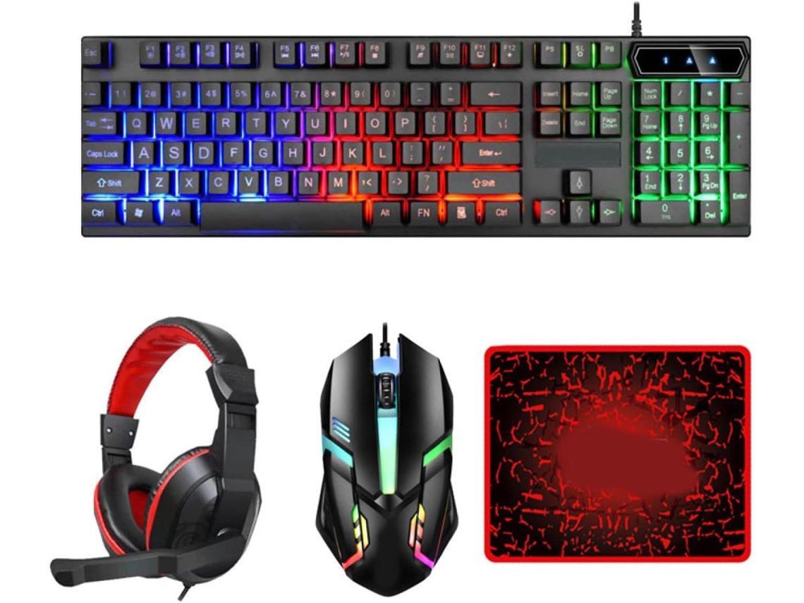 Conjunto De Teclado E Mouse Com Fio E Design Retroiluminado Em 3 Cores - Modelo Compacto