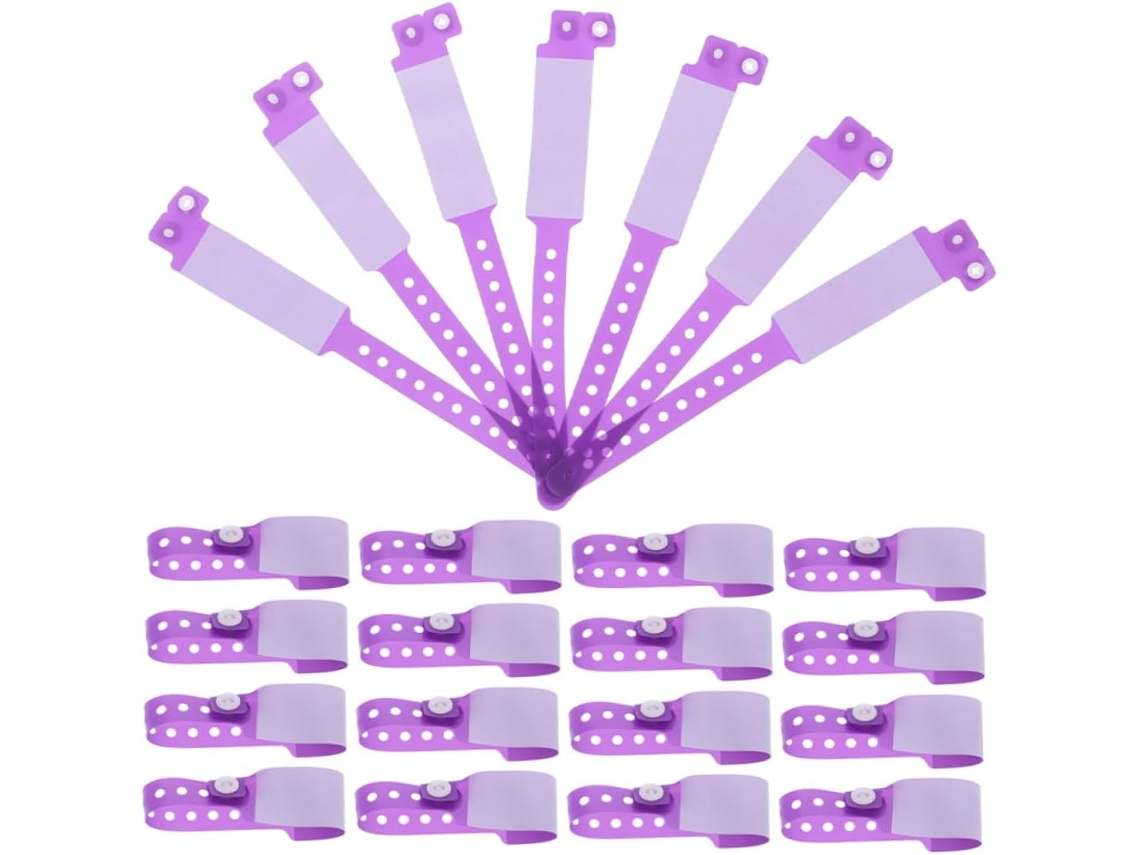 Pacote com 100 pulseiras de PVC para escrita, pulseiras de identificação para crianças, ideias para parques da diversidade.