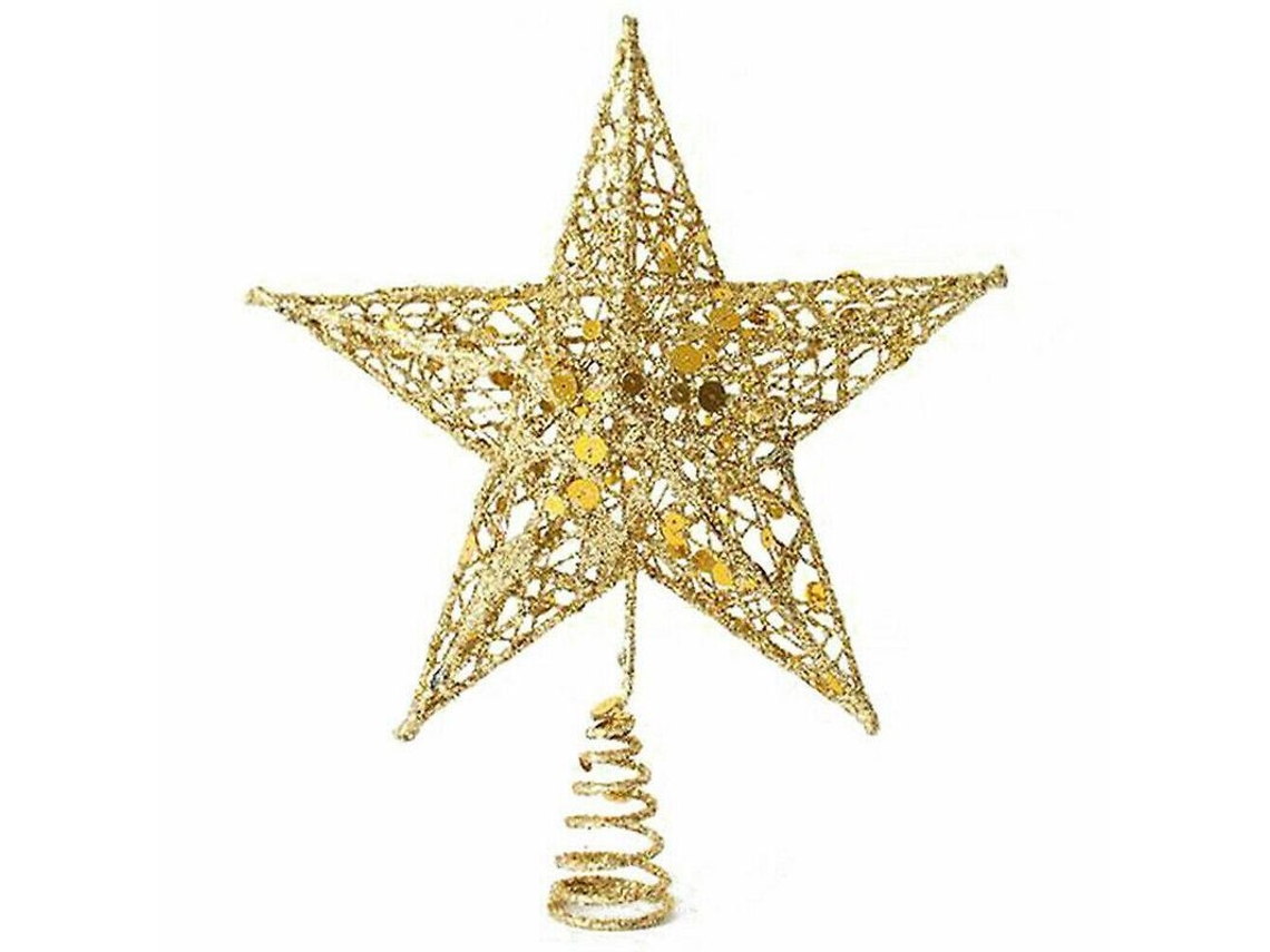 Topo De Estrela Para Árvore De Natal Com Glitter Decoração De Festa Natalino 20cm Aço Com Lantejoulas Dorado