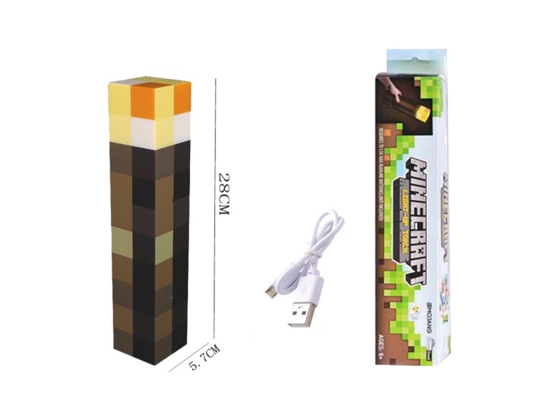 Tocha Minecraft Brownstone Luz Noturna Led De 28 Cm Com Usb C Fd Aquaforge