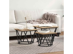 Mesa De Centro 3 Pcs Carvalho Artesanal