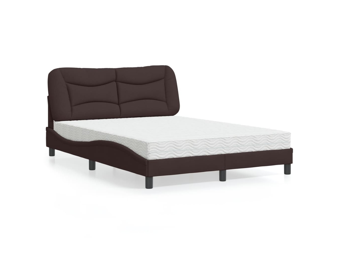 Vidaxl Cama Com Colchão Hvar 140x190 Cm Tecido Castanho-escuro