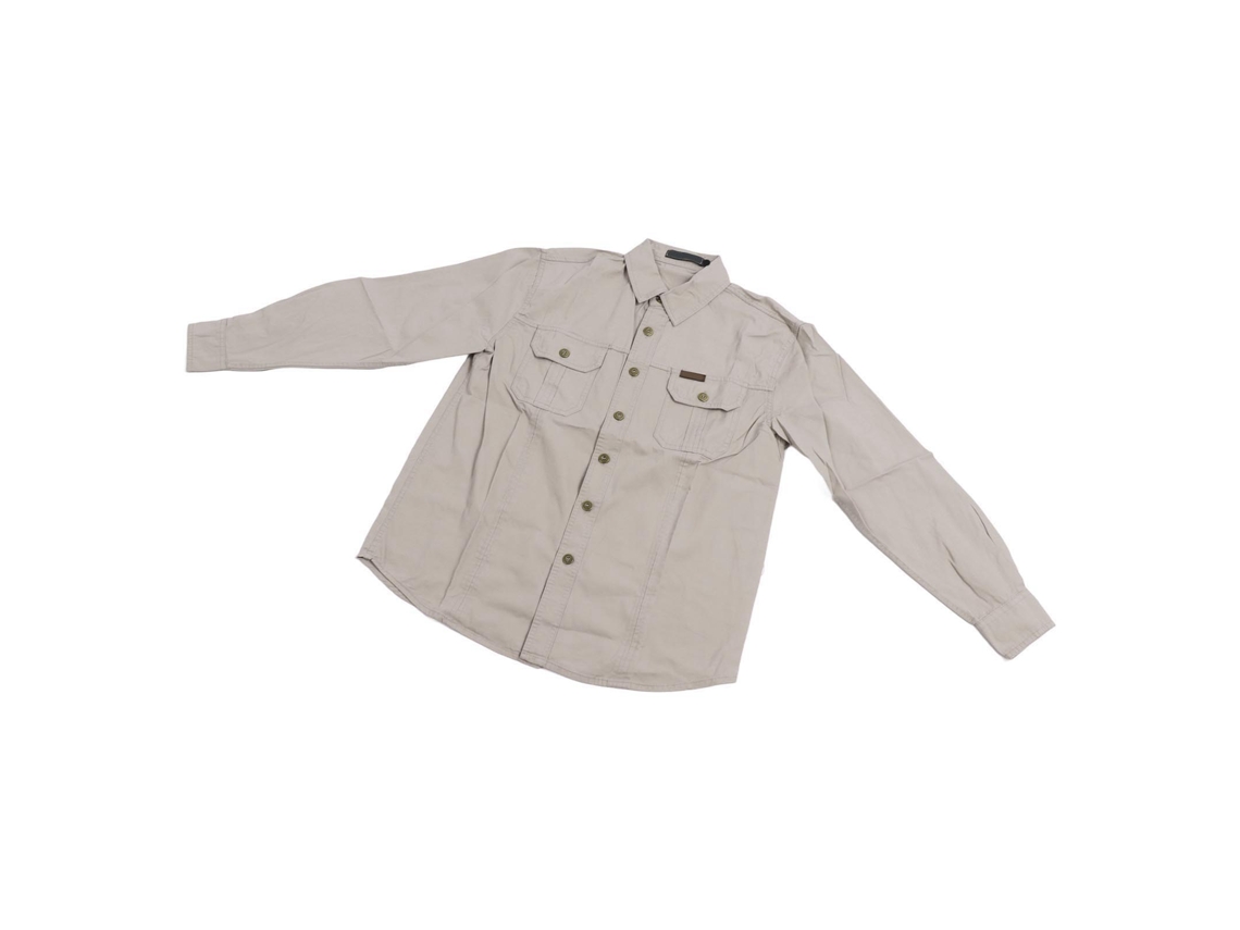 Camisa Masculina Casual de Manga Longa Gola Abaixada com Bolsos Algodão XXL