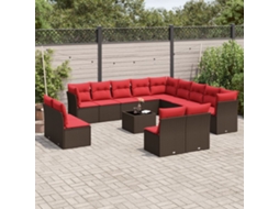 Conjunto de sofá de jardim Vidaxl com 14 peças e almofadas em rattan sintético marrom