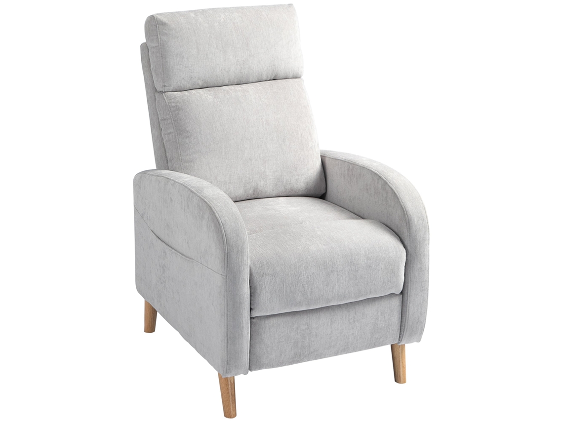Poltrona Relax Reclinável em Linho Sintético, Apoio para Pés, Bolso Lateral 68x90x106cm Cinzento Claro BTFORUS