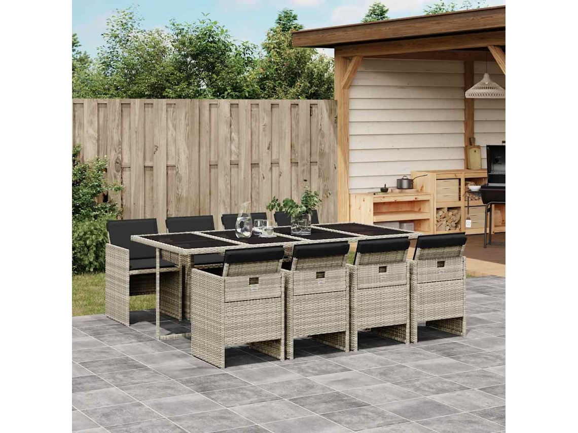 Conjunto 9 Peças Jantar P/ Jardim C/ Almofadões Cinza Claro Dkd Home Decor