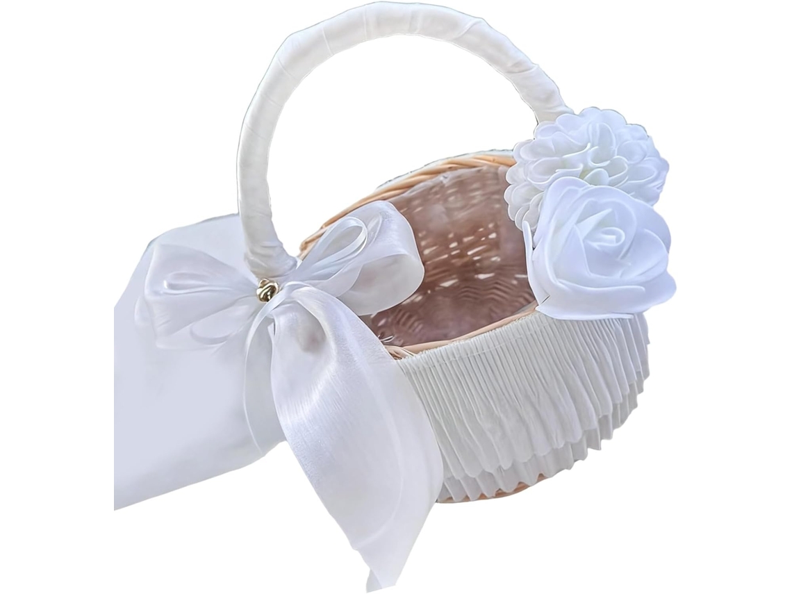 Cesta Para Damas De Honra Com Delicada Roseta, Tecido Leve Para Cerimônias Em Jardins De Igrejas, De Flores
