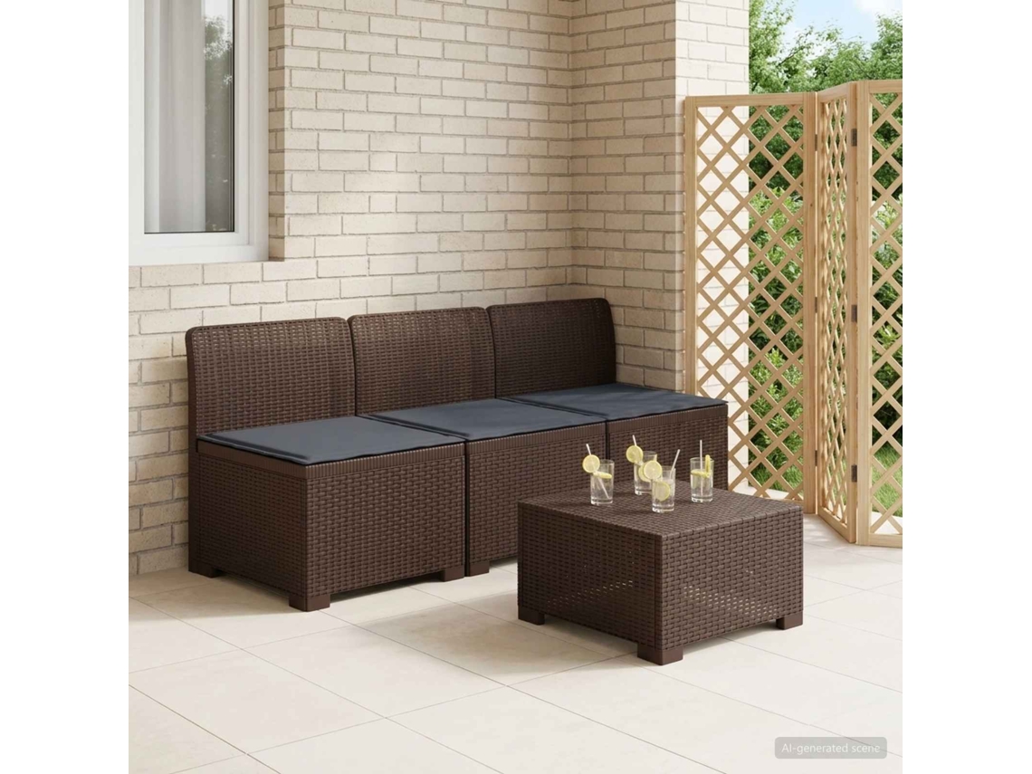 Vidaxl Sofá De Jardim 3 Lugares Com Almofadas Visual Rattan Pp