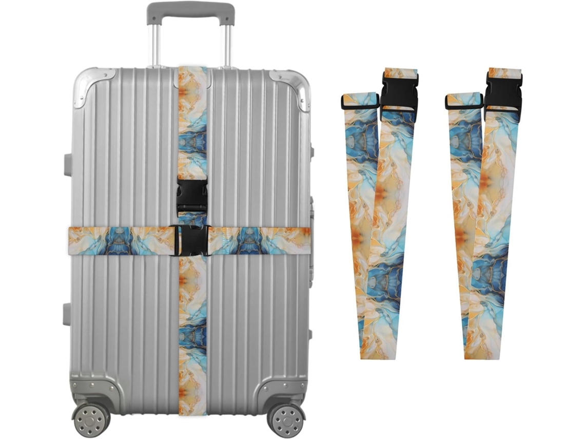 Conjunto De 2 Cintas Bagagem Personalizáveis Com Fivelas Para Malas, Nas Cores Azul Mármore E Laranja