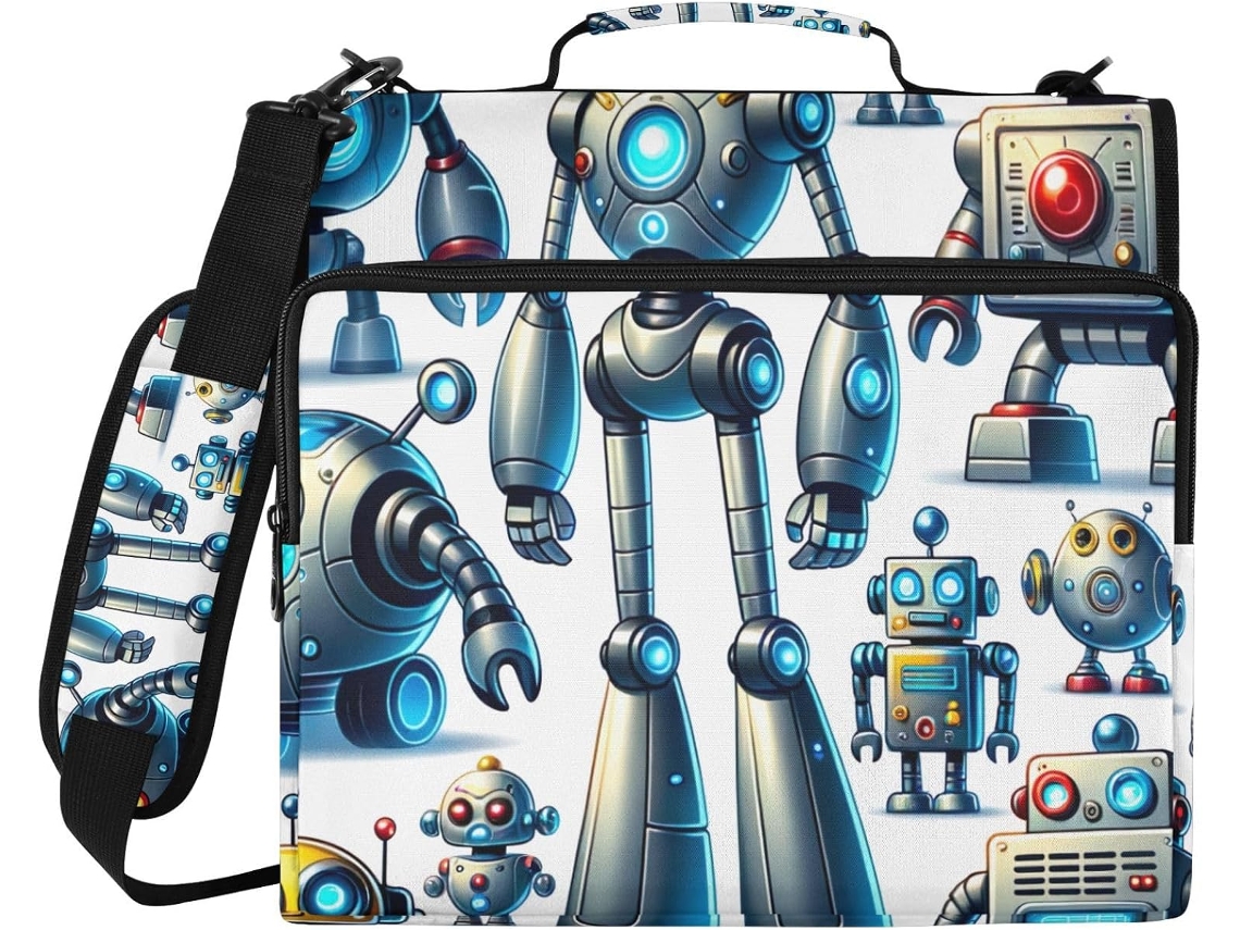 Pasta Fofa Em Formato De Robô Desenho Animado Com Fecho Zíper E Suporte Três Argolas, Capa Laptop Ideal Escola E