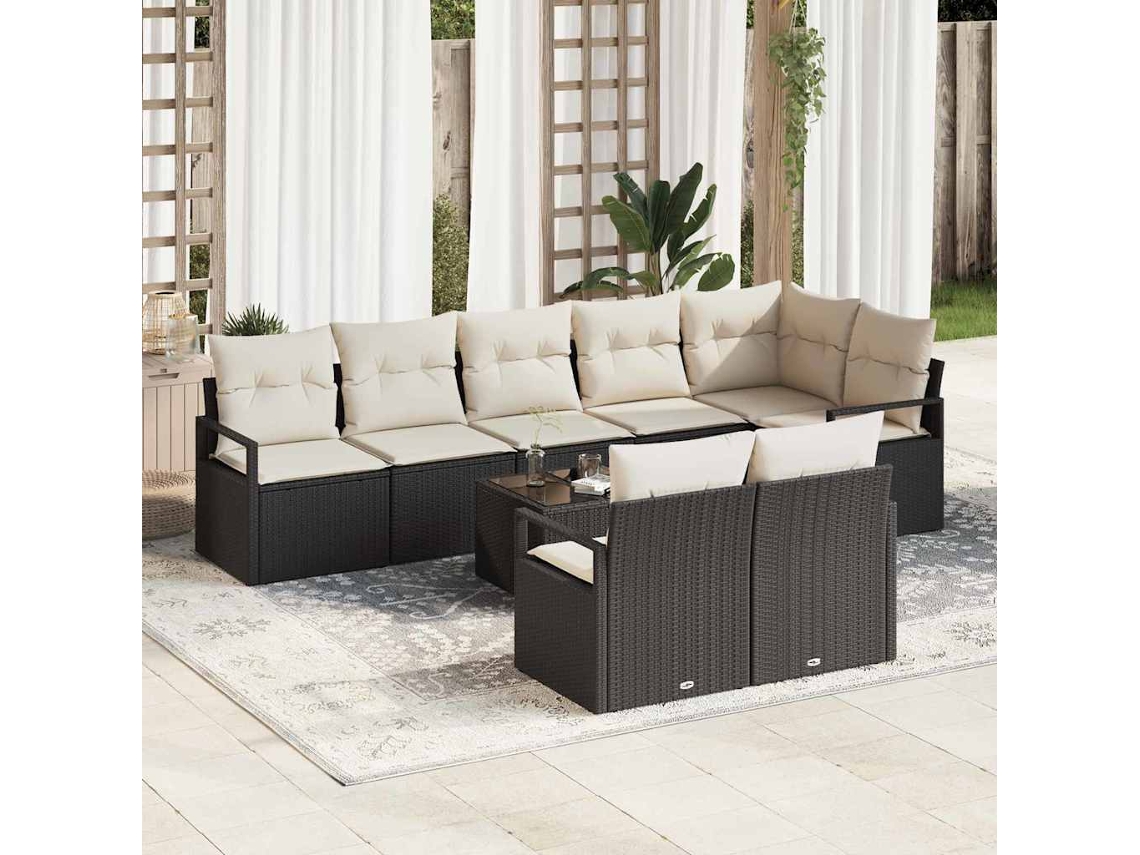 Vidaxl Conjunto De Sofás Com Almofada 9 Pcs Preto Vime Pe