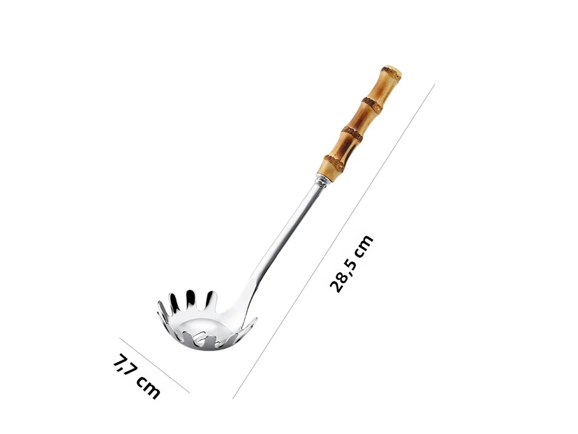 Colher Para Massa Em Aço Inoxidável 304 Com Cabo De Bambu, Prática Para Sopas E Macarrão, Utensílio De Cozinha Ecológico.