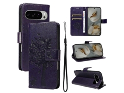 Capa De Celular De Couro Com Padrão De Árvore E Gato Em Relevo