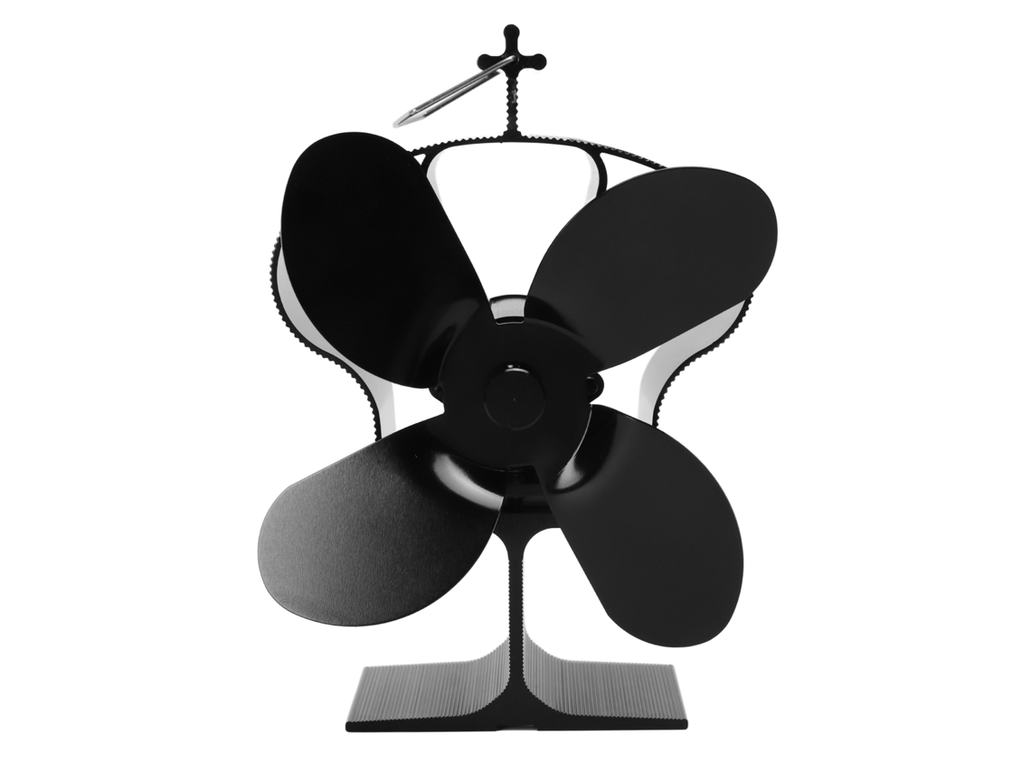 Ventilador de lareira com 4 pás, alta resistência ao calor, autoinicializador, preto, diâmetro 152mm