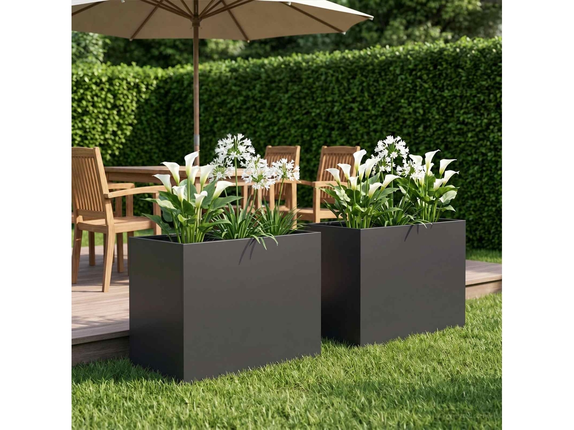 Vidaxl Vaso De Jardim 2 Unid. Preto 50 X 40 X 50 Cm