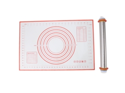 Conjunto Rolo de Aço Inoxidável e Pano de Silicone Ajustável com Escala para Massa Pizza Pasta