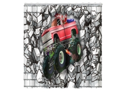 Cortina De Banho Carros, Design De Grafite Com Automóvel Batido Em Parede De Tijolos, Estilo Urbano, 70 X 70, Inclui Ganchos