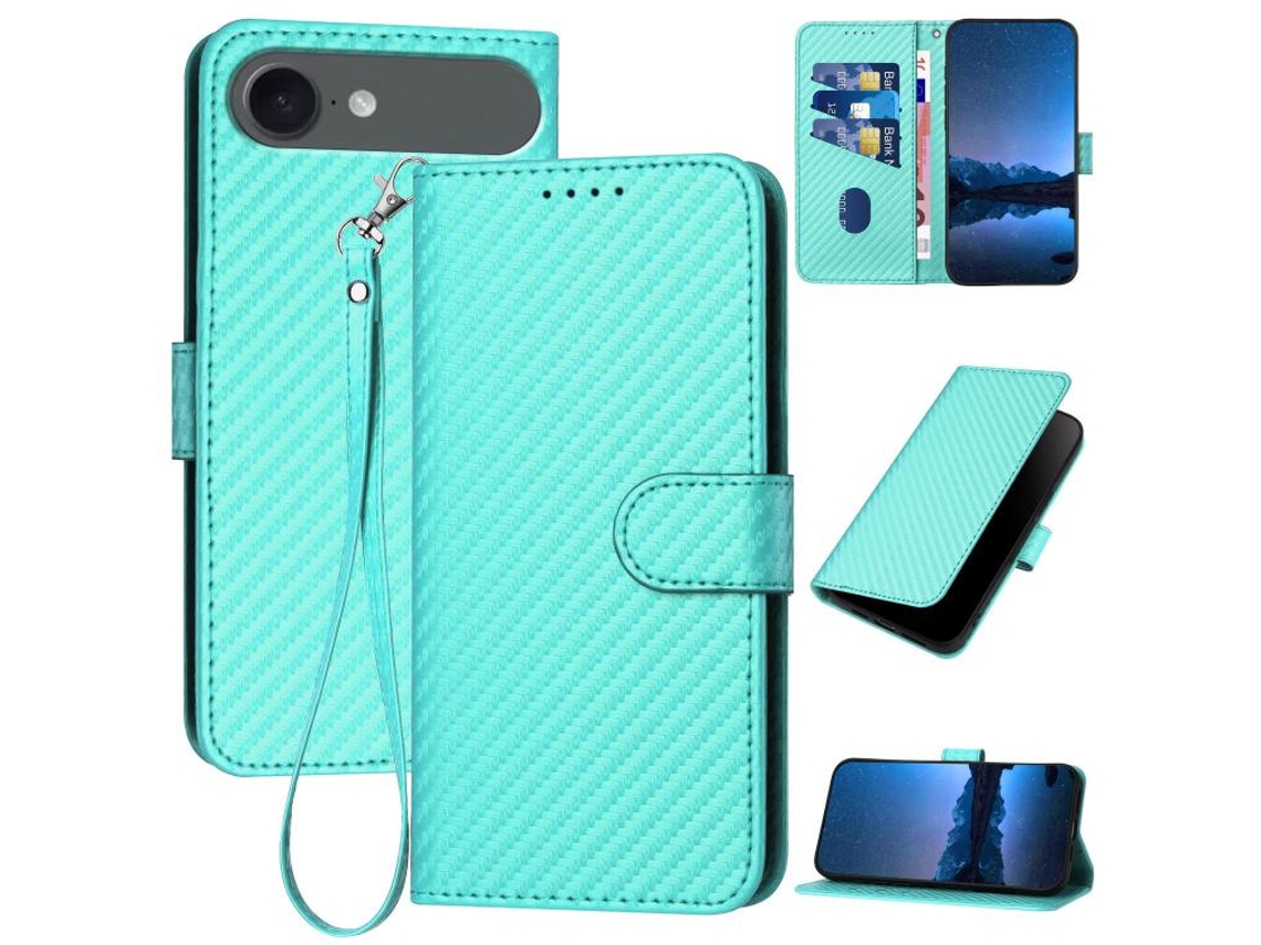Capa De Couro Para Iphone 17 Air - Fivela Em Fibra De Carbono - Com Cordão