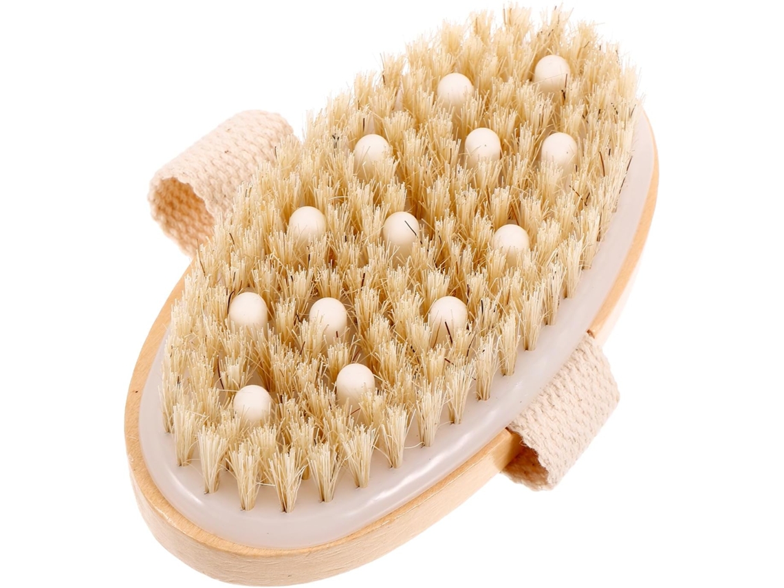 Escova De Banho Massageadora 2em 1com Cerdas Naturais Bambu E Pelos Javali Brancos Cabeça Borracha Esfoliante Massagem