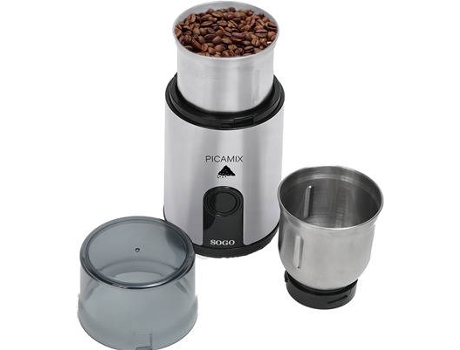 Moinho de Café SOGO MOL-SS-5233 (Capacidade: 85 g - 160 W) — Ideal para molhos, especiarias, café , frutos secos, etc..
Corpo em aço inox
2 copos com aço inox apropriados para diferentes alimentos
Capacidade de cada copo: 85g
Sistema de segurança