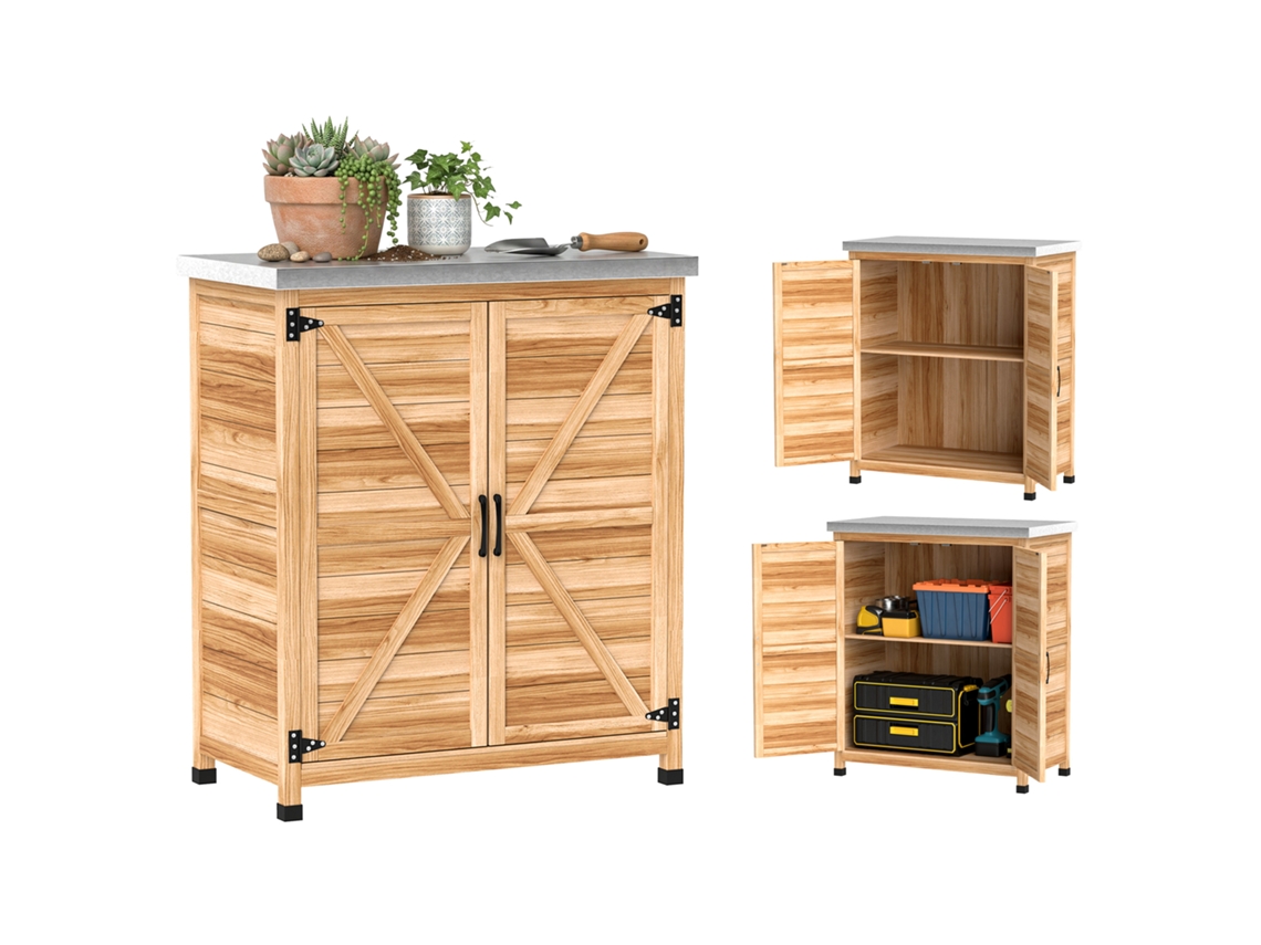 Caseta Of Garden Outdoor Of Wood With Ceiling Of Steel And 2 Doors For Storage Herramientas 79x43x92 Cm Natural