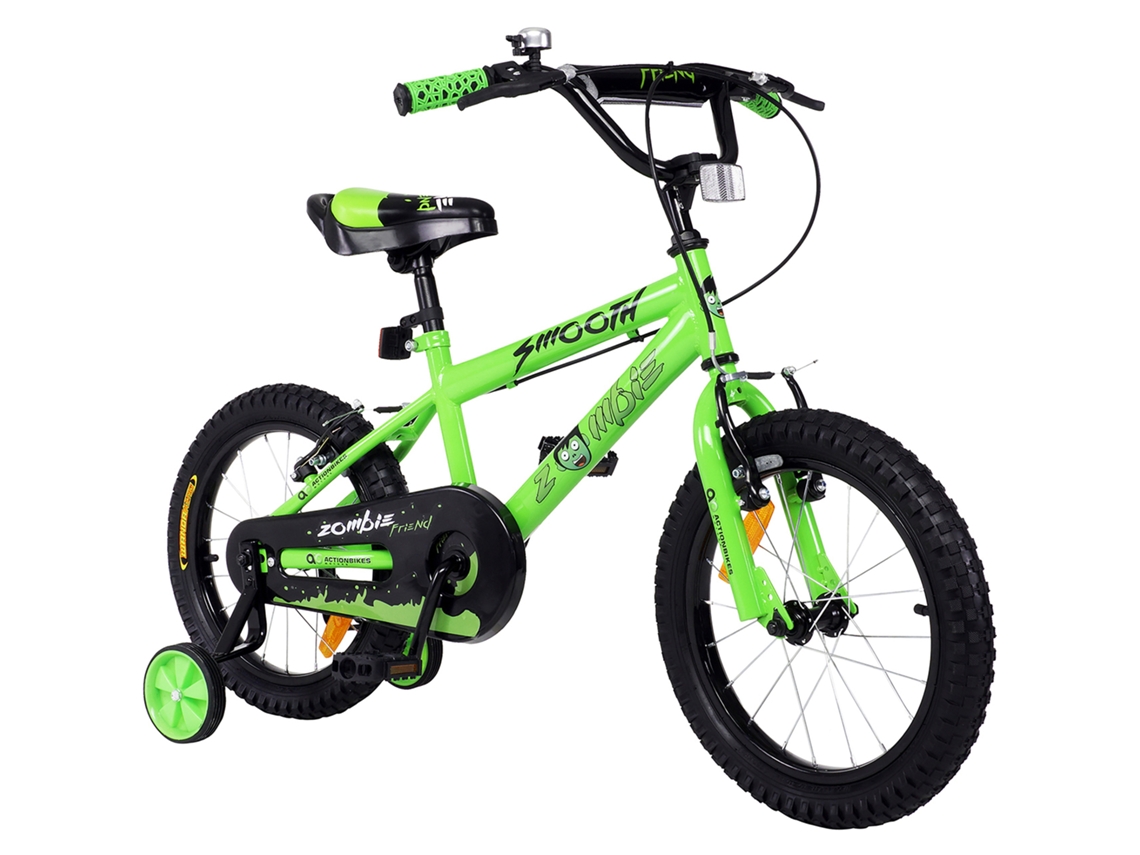 Bicicleta Infantil Actionbikes Zombie De 16 Polegadas, Com Freios V-brake, Altura Ajustável, Rodinhas De Apoio E Refletores,verde