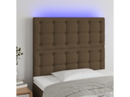 Cabecero con luces LED, tela, 80x5x118/128cm, marrón