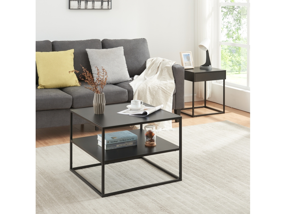 Mesa de Centro Solund com 1 Prateleira em Aço 60X60X45Cm Preto Mate [EN.CASA]