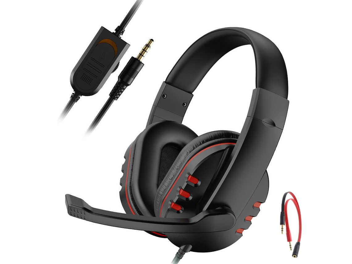 Fone de Ouvido para Jogos com Microfone, Conector de 3,5 Mm com Fio para Uso Sobre a Orelha e Controle de Volume. MDUG (vermelho)