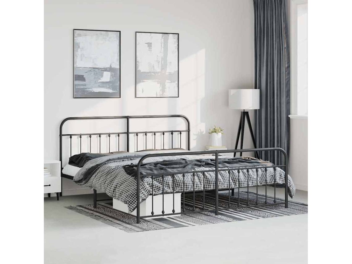 Vidaxl Estrutura De Cama Com Cabeceira E Pés 183x213 Cm Metal Preto