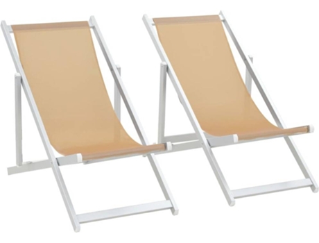Conjunto 2 Cadeiras de Praia Dobráveis  Alumínio e Textilene Bege