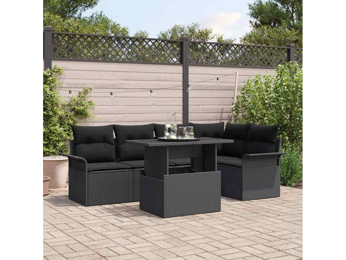 Vidaxl Conjunto De Sofá De Jardim 6 Unid. Preto Vime Pe